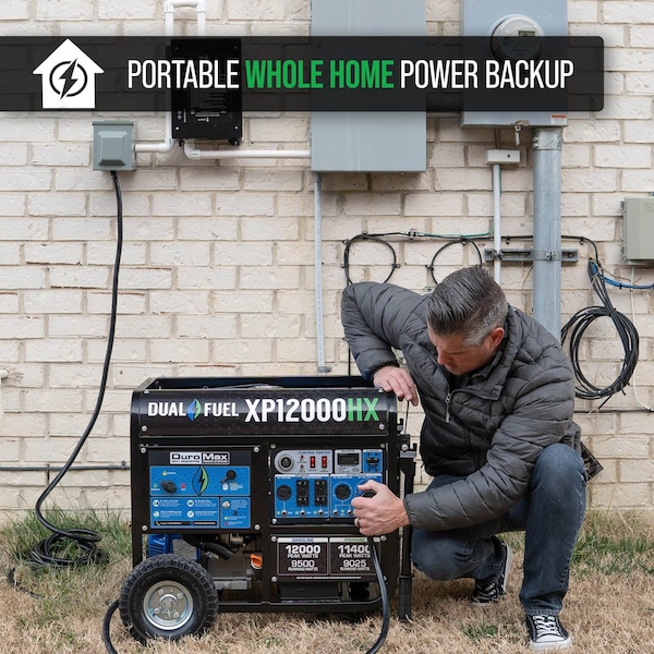 Duromax Portable Generator, Gasoline/Liquid Propane, 9,500 W/9,025 W Rated, 12,000 W/11,400 W Surge - XP12000HX