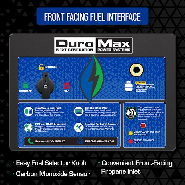 Duromax Portable Generator, Gasoline/Liquid Propane, 9,500 W/9,025 W Rated, 12,000 W/11,400 W Surge - XP12000HX