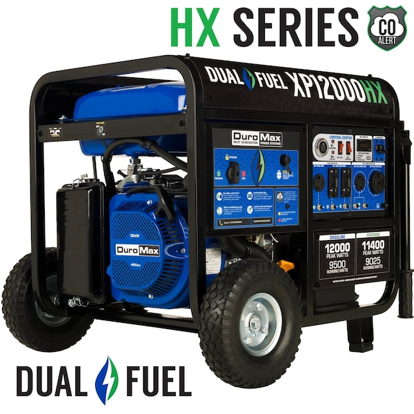 Duromax Portable Generator, Gasoline/Liquid Propane, 9,500 W/9,025 W Rated, 12,000 W/11,400 W Surge - XP12000HX