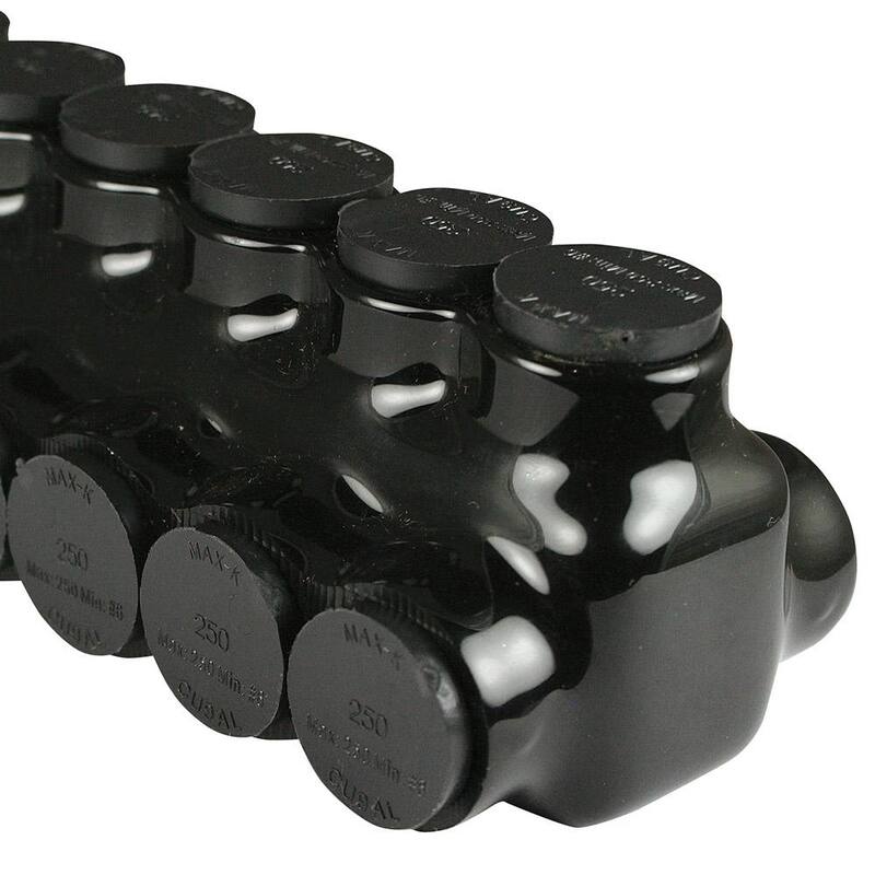 Conector de derivación múltiple aislado de doble cara de 5 puertos de 6 AWG a 250 MCM, 600 voltios, color negro - AICD250-5.