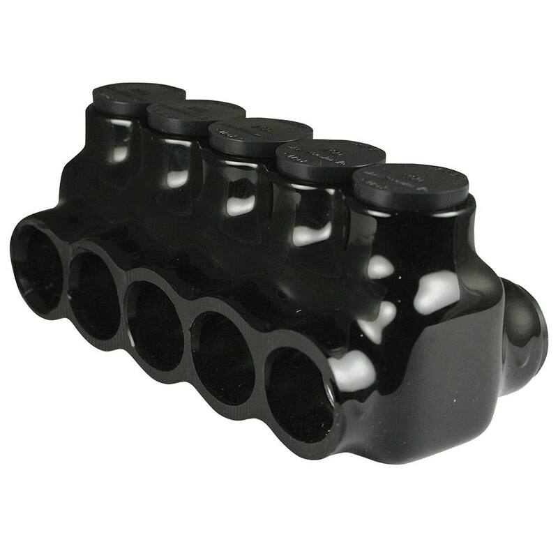 Conector de derivación múltiple aislado de doble cara de 5 puertos de 6 AWG a 250 MCM, 600 voltios, color negro - AICD250-5.