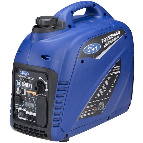 Ford Portable and Inverter Generator, Gasoline, 2,200 W Rated, 2,500 W Surge, Recoil Start, 18 A - FG2500ISCO