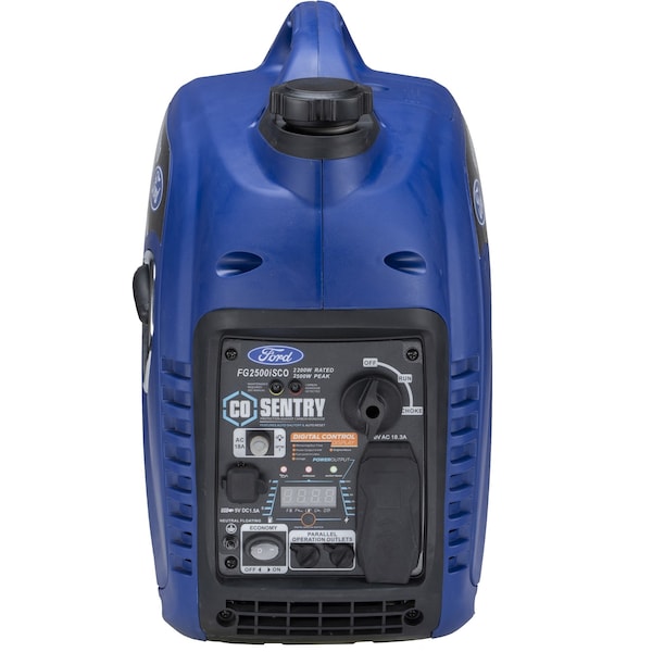 Ford Portable and Inverter Generator, Gasoline, 2,200 W Rated, 2,500 W Surge, Recoil Start, 18 A - FG2500ISCO