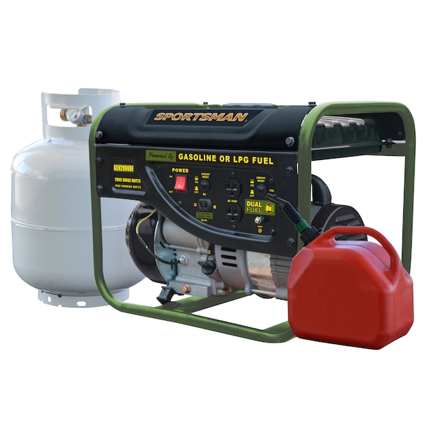 Sportsman Portable Generator, Gasoline/Liquid Propane, 1,400 W Rated, 2,000 W Surge, Recoil Start, 15 A - GEN2000DF