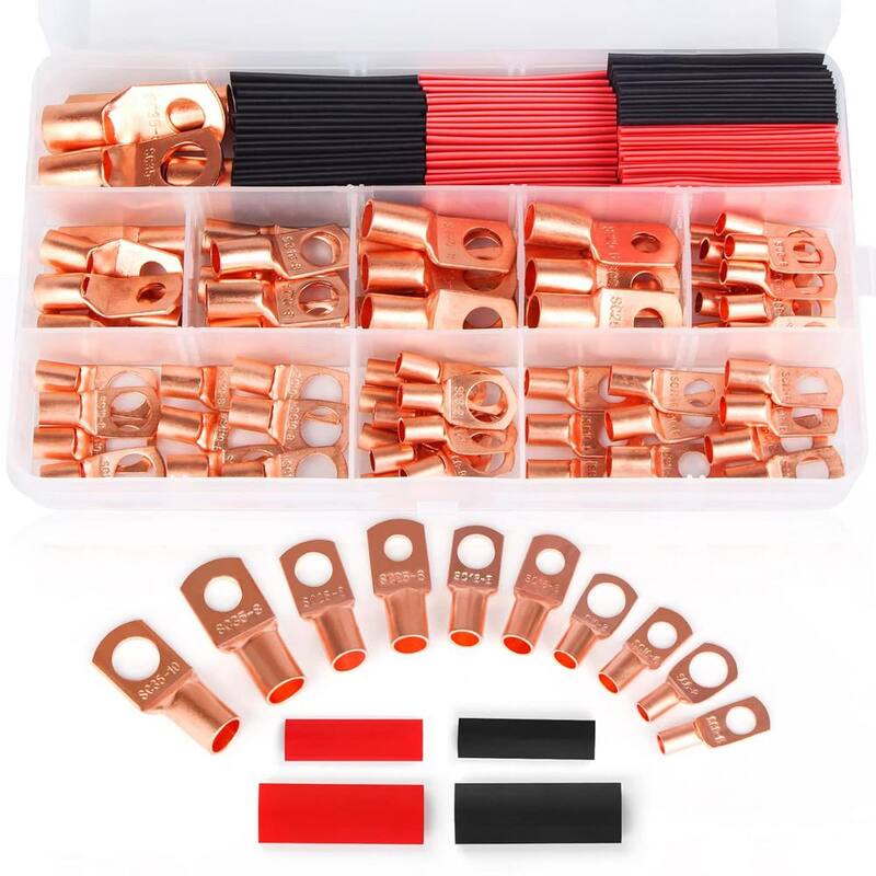 Conectores terminales de cable de cobre Etokfoks AWG12 10 8 6 4 2 & Set de contracción de calor (130 piezas) - MLPH020LT410