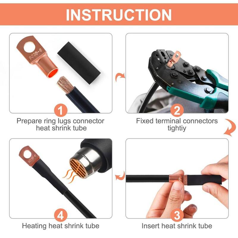 Conectores terminales de cable de cobre Etokfoks AWG12 10 8 6 4 2 & Set de contracción de calor (130 piezas) - MLPH020LT410