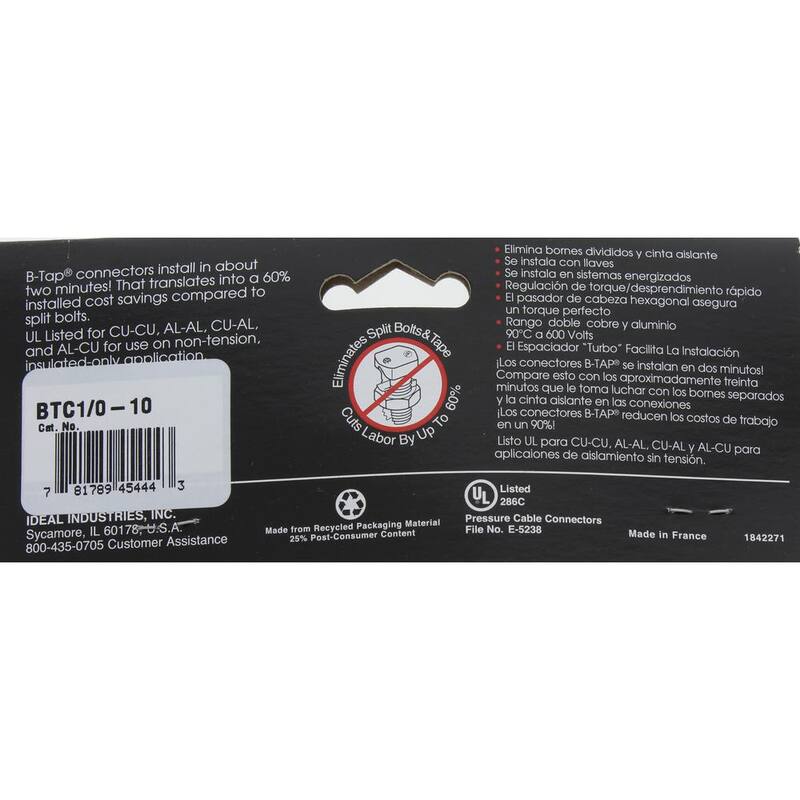 IDEAL Principal 1/0 a 8 AWG, Derivación 2-10 AWG Conector en T - BTC1/0-10