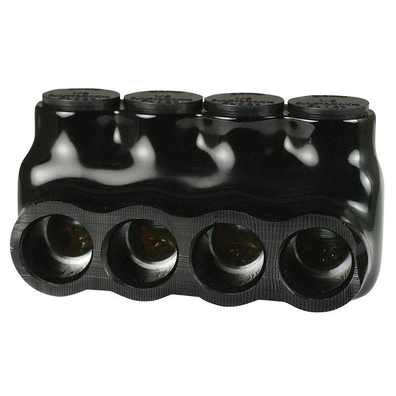 Conector de derivación múltiple aislado de entrada lateral sencilla con 4 puertos para cables de 1/0 a 14 AWG, negro - AICS1/0-4