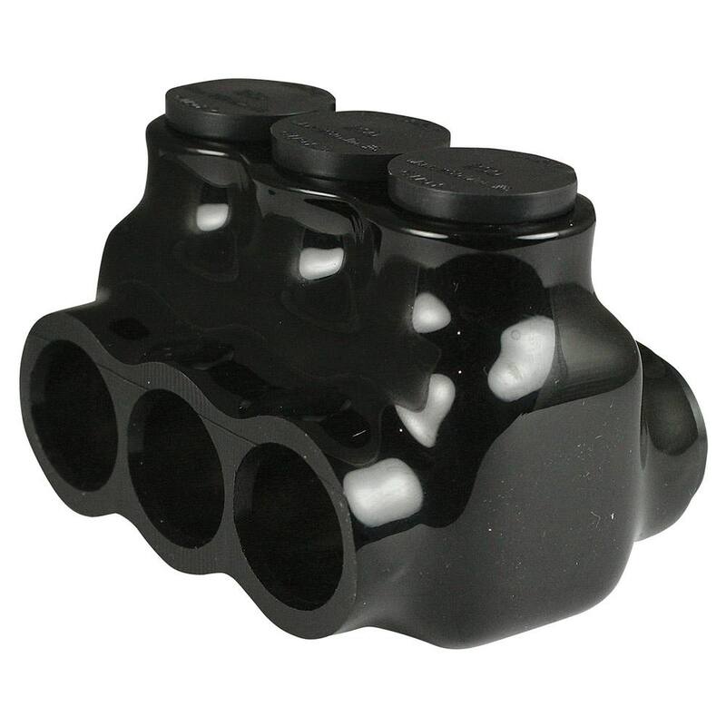 Conector de derivación múltiple de 3 puertos aislado de doble cara, negro, 6 AWG - 250 MCM, 600 voltios - AICD250-3