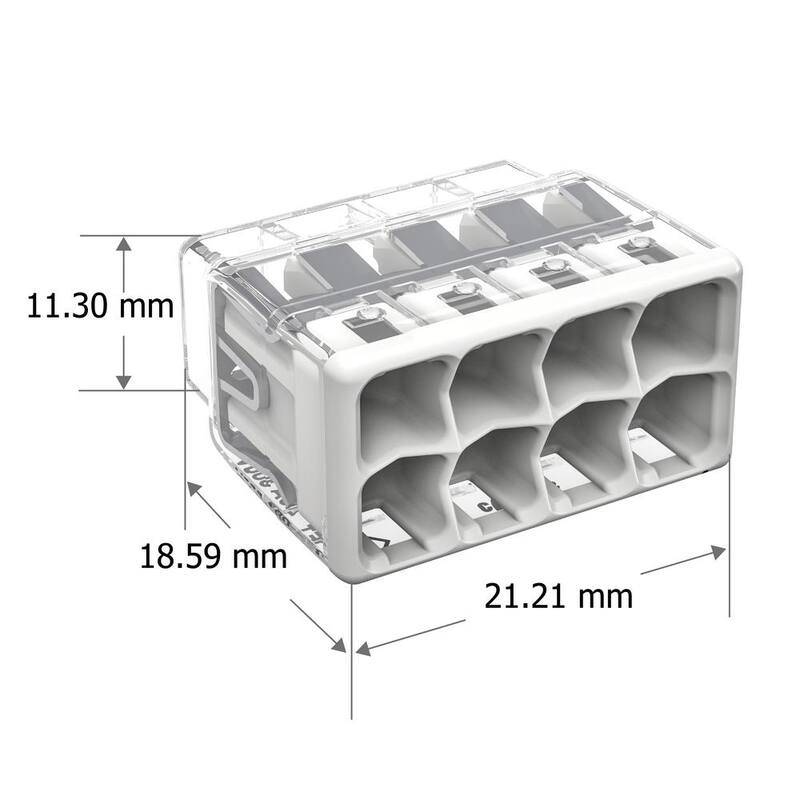 Serie WAGO 2773 Conector de cable de inserción de 8 puertos para cajas de empalme, con cubierta gris claro, (paquete de 5) - 27730408/996005