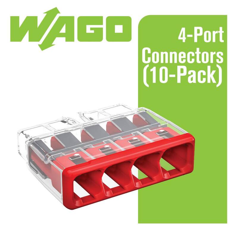 Conector de cable push-in de 4 puertos de la serie WAGO 2773 para cajas de conexiones, con cubierta roja, conector eléctrico (paquete de 10) - 27730404/996010