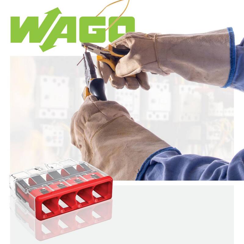 Conector de cable push-in de 4 puertos de la serie WAGO 2773 para cajas de conexiones, con cubierta roja, conector eléctrico (paquete de 10) - 27730404/996010