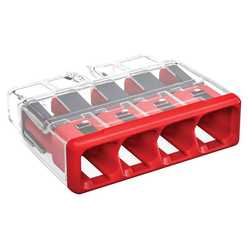Conector de cable push-in de 4 puertos de la serie WAGO 2773 para cajas de conexiones, con cubierta roja, conector eléctrico (paquete de 10) - 27730404/996010