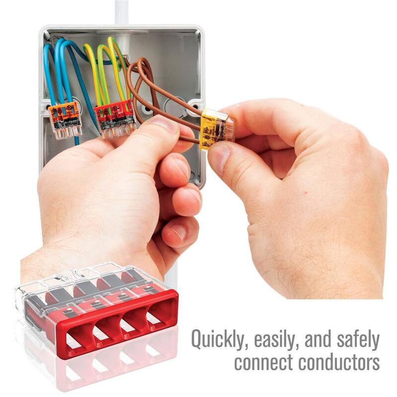Conector de cable push-in de 4 puertos de la serie WAGO 2773 para cajas de conexiones, con cubierta roja, conector eléctrico (paquete de 10) - 27730404/996010