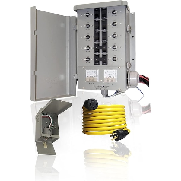 Connecticut Electric 30A 10 Circuit G2 Manual Transfer Switch Kit W/ 30 A Inlet and 50 Ft Cord - EGS107501G2K50