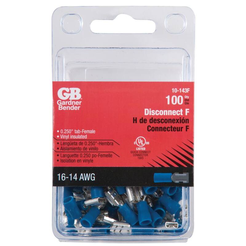 Gardner Bender 16-14 AWG Desconexión Hembra de 0.250 Tab, Azul (Paquete de 5) - 10-143F
