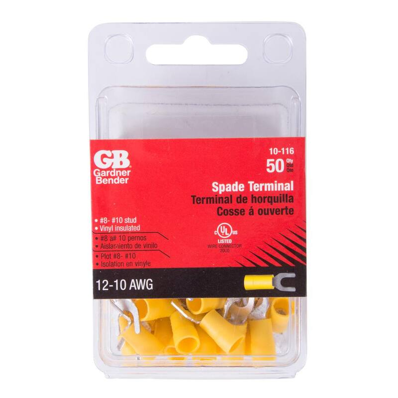 Terminal de lengüeta de Gardner Bender de 12-10 AWG, para tornillo de 8-10, amarillo, paquete de 50 (Estuche de 4) - 10-116N
