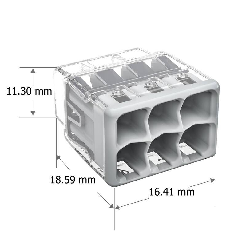 Serie WAGO 2773 Conector de cable de inserción de 6 puertos para cajas de conexiones, con cubierta gris (paquete de 5) - 27730406/996005.