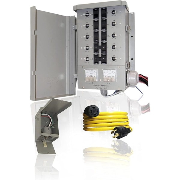 Connecticut Electric 30A 10 Circuit G2 Manual Transfer Switch Kit W/ 30 A Inlet and 25Ft Cord - EGS107501G2K25
