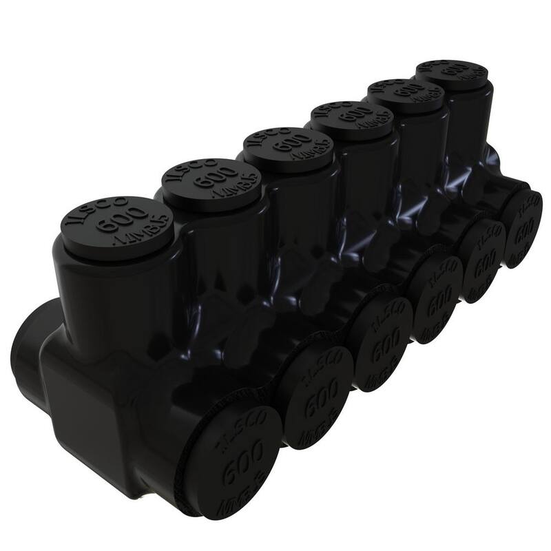 Conector de derivación múltiple de aluminio aislado ILSCO Nimbus, Rango de conductores 600-4, 6 puertos, Entrada de doble lado, Chapado en estaño - PBTD-6-500-EC