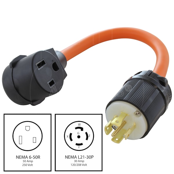 Ac Works 1.5FT L21-30P 30A 3-Phase 120/208V Locking Plug to 6-50 Welder Connector - WDL2130650-018