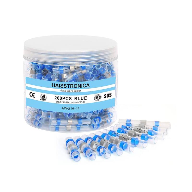 Lukyamzn 200 piezas de conectores termocontraíbles de conexión, cobre aislado de grado marino impermeable kit de conectores de alambre sellados por soldadura, azul - SA17-227B051