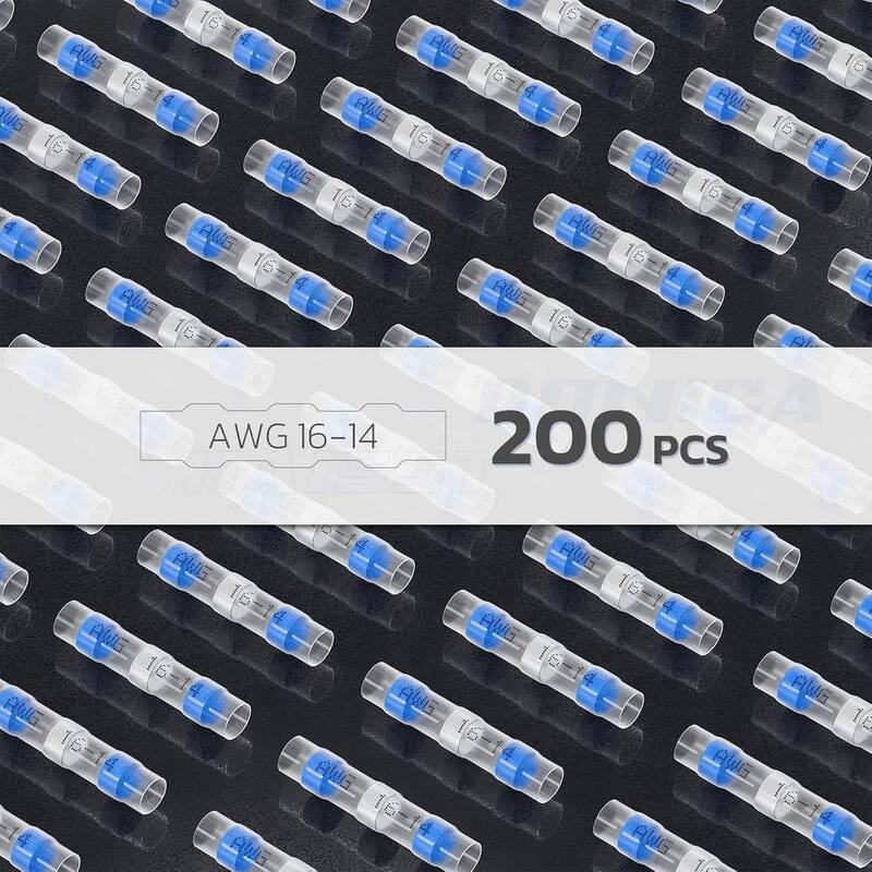 Lukyamzn 200 piezas de conectores termocontraíbles de conexión, cobre aislado de grado marino impermeable kit de conectores de alambre sellados por soldadura, azul - SA17-227B051