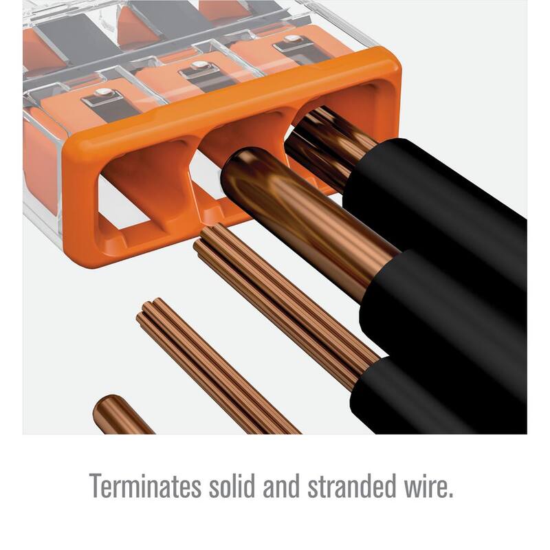 Serie de conectores de cable de inserción rápida de 3 puertos WAGO 2773 para cajas de empalme, con cubierta naranja, (paquete de 10) - 27730403/996010