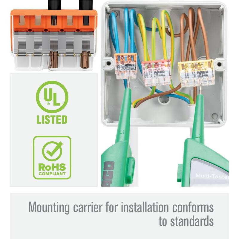 Serie de conectores de cable de inserción rápida de 3 puertos WAGO 2773 para cajas de empalme, con cubierta naranja, (paquete de 10) - 27730403/996010