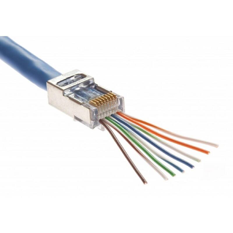 Conector EZ-RJ45 blindado de Platinum Tools para Cat5e y Cat6 con tierra interna (50 por bolsa) - 100020