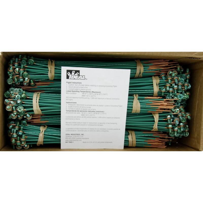 Cable sólido de 12 AWG con 10 pulgadas de pata de cochino con lazo, tornillo de tierra y extremo pelado 500/ caja - 30-3394.