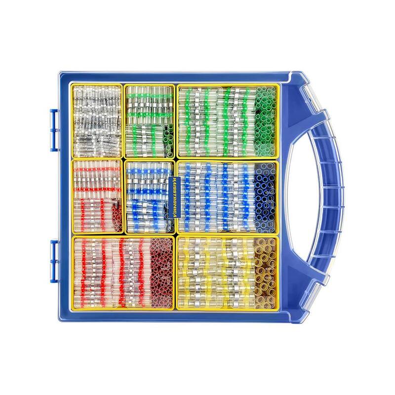 Conectores de soldadura termocontraíbles de grado marino de 1000 piezas Lukyamzn, kit de conectores de cables con sellado por soldadura y contenedores de almacenamiento extraíbles - SA17-227B050