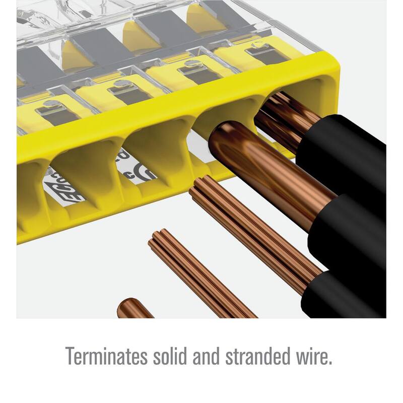 Serie 2773 de WAGO Conector de cable Push-in de 5 puertos para cajas de empalme, Conector eléctrico con cubierta amarilla (paquete de 10) - 27730405/996010
