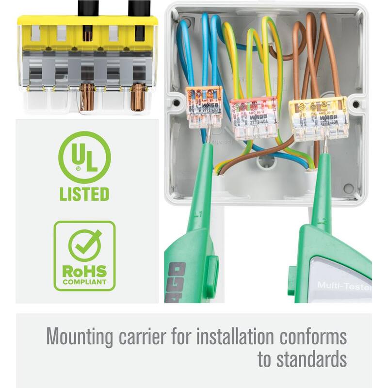 Serie 2773 de WAGO Conector de cable Push-in de 5 puertos para cajas de empalme, Conector eléctrico con cubierta amarilla (paquete de 10) - 27730405/996010