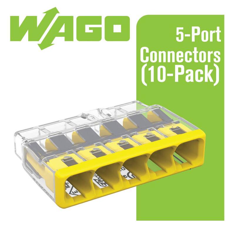 Serie 2773 de WAGO Conector de cable Push-in de 5 puertos para cajas de empalme, Conector eléctrico con cubierta amarilla (paquete de 10) - 27730405/996010