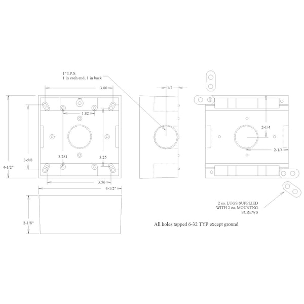 Mulberry Electrical Box, 30.5 cu in, Outlet Box Type, 2 Gangs, Aluminum, Square Shape - 30267Z