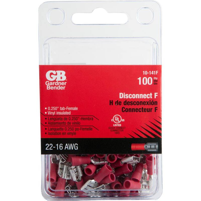 Gardner Bender 22-16 AWG Desconexión Hembra 0.250 pestaña, Rojo (Caja de 5) - 10-141F.
