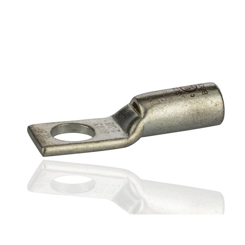 NSi Industries 2 AWG Terminal de compresión de cobre de barril corto con agujero de mirilla- Tamaño de perno 3/8, color café - GL238