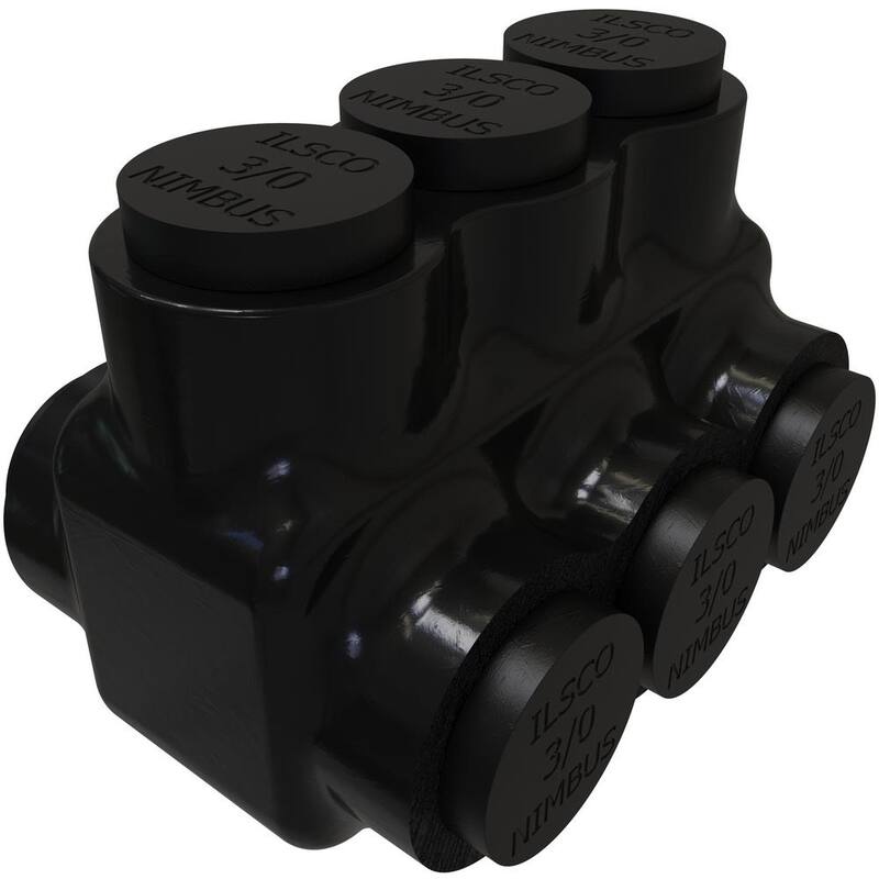 Conector multi-tap aislado de aluminio ILSCO Nimbus, rango de conductores 3/0-6, 3 puertos, entrada de doble lado, con recubrimiento de estaño - PBTD-3-3/0-EC