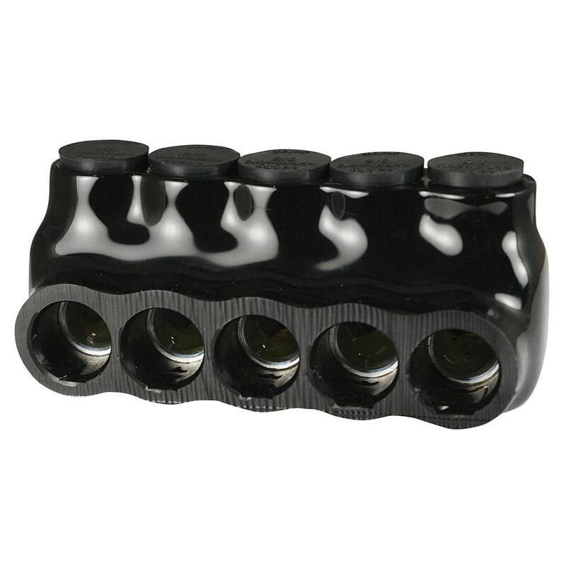 Multiplicador de derivaciones UL 486 ASI 6 - 2/0 AWG de 5 puertos, aislado de entrada de un solo lado, negro - AICS2-0-5
