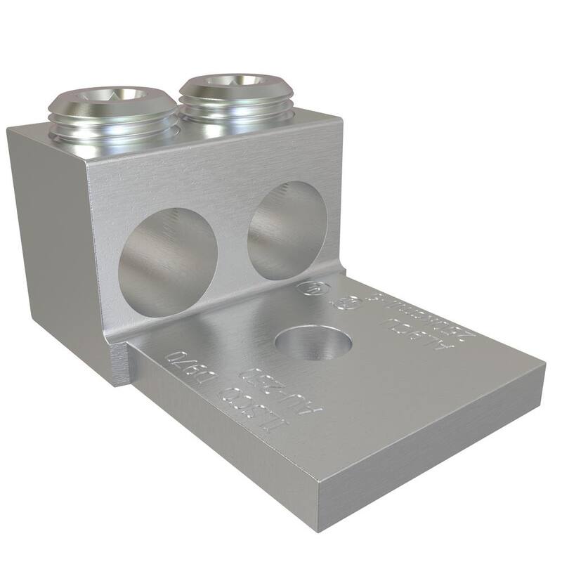 Conector de una sola mariposa mecánica de aluminio ILSCO, Rango de conductor 250-6, 2 puertos, 1 orificio, Tamaño de perno de 3/8 pulgadas - AU-250-EC