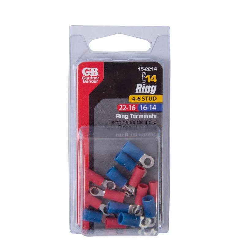 Conjunto surtido de terminales de anillo Gardner Bender de 22-14 AWG, tamaño de perno 4-6 (paquete de 14) caja de 5 - 15-2214