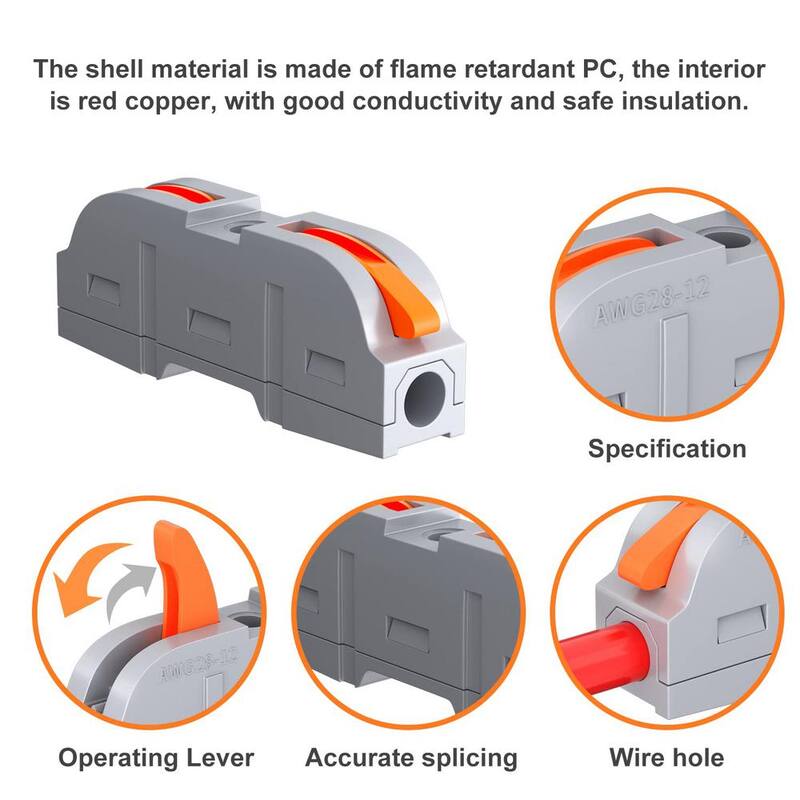 Etokfoks 32 Amp 250-Volt Inline Conectores de cable de palanca eléctrica tuercas push-in rápido (1 a 1) 28-12 AWG - MLPH020LT465
