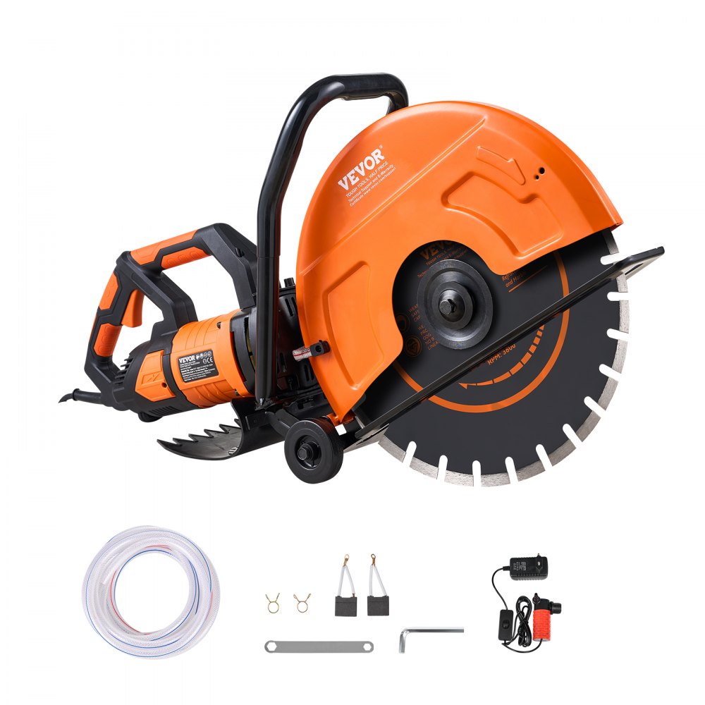 VEVOR Electric Concrete Saw, 16 in, 3200 W 15 A Motor Circular Saw Cutter with Max. 6 in Adjustable Cutting Depth, Wet Disk Saw Cutter Includes Water Line, Pump and Blade, for Stone, Brick - D3200W16IN6INQIFQV1