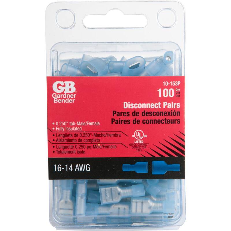 Desconexión totalmente aislada Gardner Bender 16-14 AWG, Masculino/Femenino, Pares Azules, .250 pulgadas (Caja de 5) - 10-153P