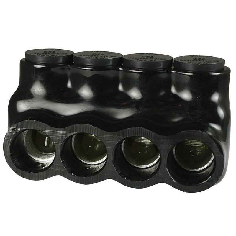 Conector de derivación múltiple de 4 puertos de 6 AWG a 250 MCM, 600 voltios, entrada de un solo lado aislada, color negro - AICS250-4