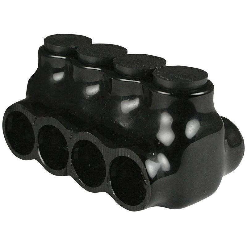 ASI 6 - 3/0 AWG 4 puertos 600 voltios UL 486 Conector multi-tap aislado de entrada dual de lado negro - AICD3-0-4