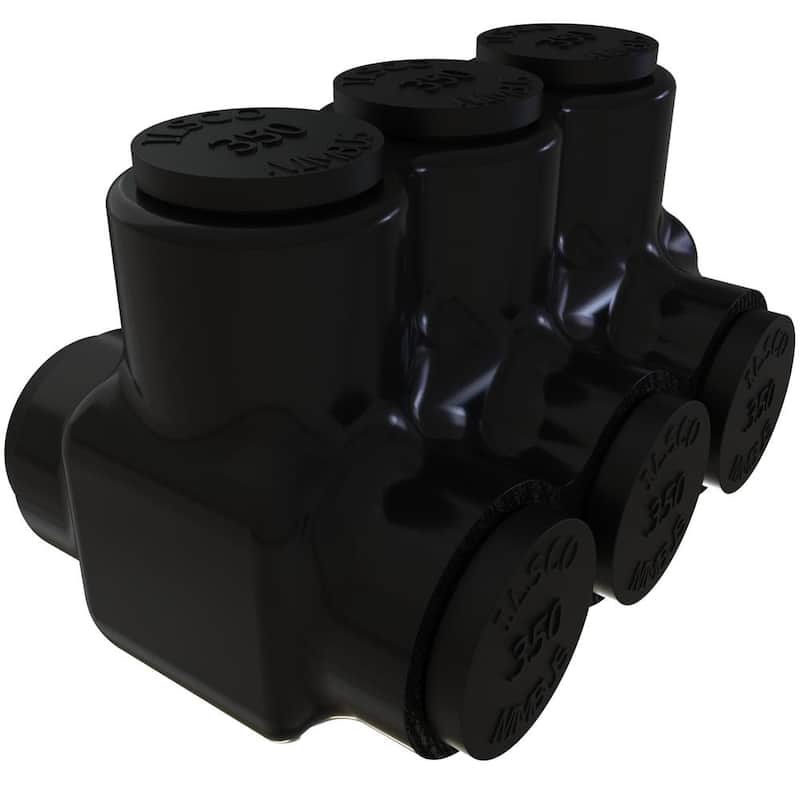 Conector múltiple aislado ILSCO Nimbus de aluminio, rango de conductores 350-6, 3 puertos, entrada dual, estañado - PBTD-3-350-EC.
