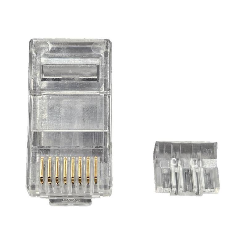 Conectores RJ45 Cat6/6A de Micro Connectors, Inc para cable delgado trenzado (28AWG) con barra de carga (paquete de 100) - C20-088L6SL-100