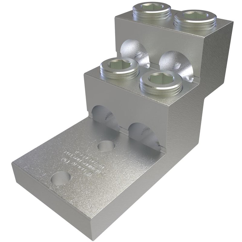 Conector para tablero de aluminio ILSCO, doble certificación, rango de conductores 600-2, 4 puertos, 2 agujeros, tamaño de perno de 3/8 pulgadas - PB4-600-EC